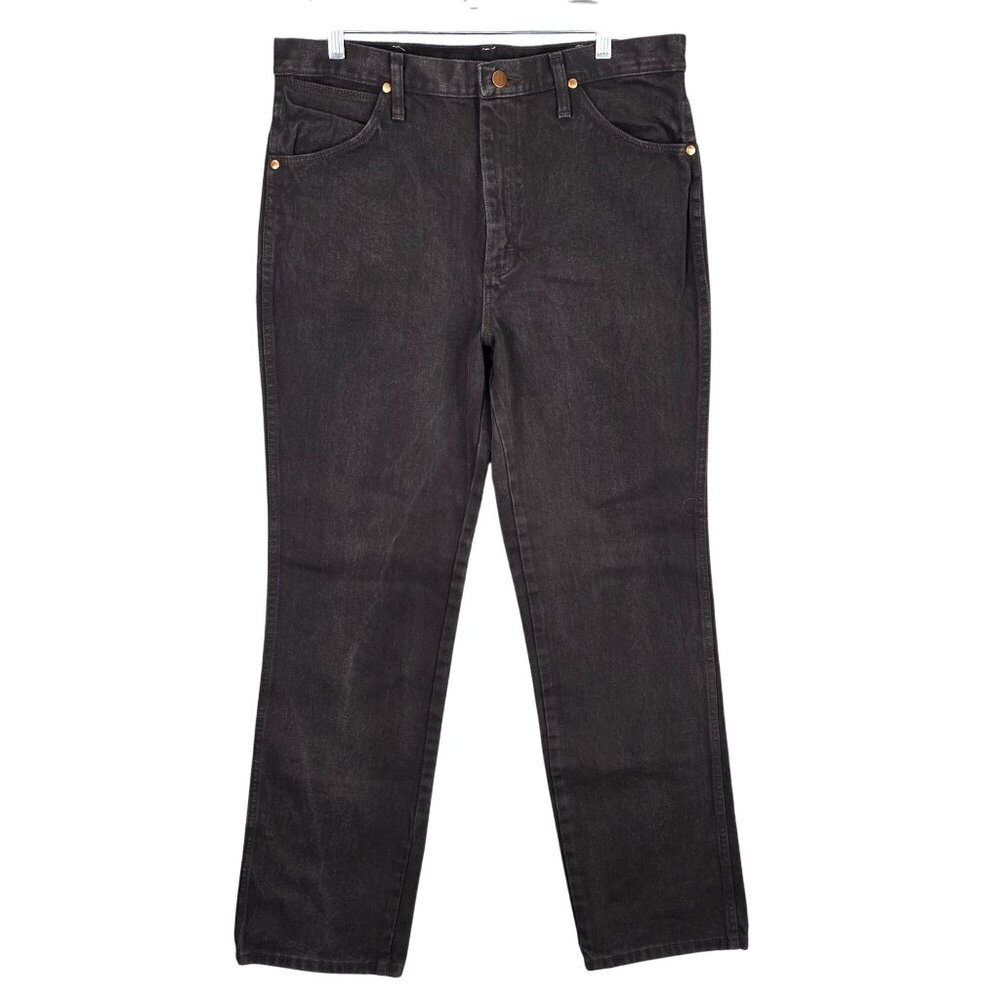 Mens Wrangler Black Denim Jeans Classic Fit Straight Leg 100% Cotton Size 34x32